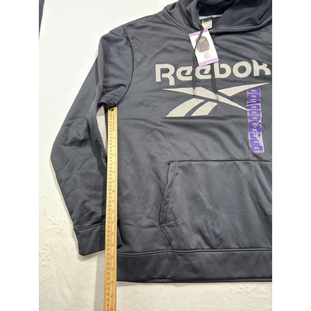 Reebok Hoodie Mens 2XL Black Logo Graphic Fleece Pullover Sweatshirt Athletic - Picture 5 of 6